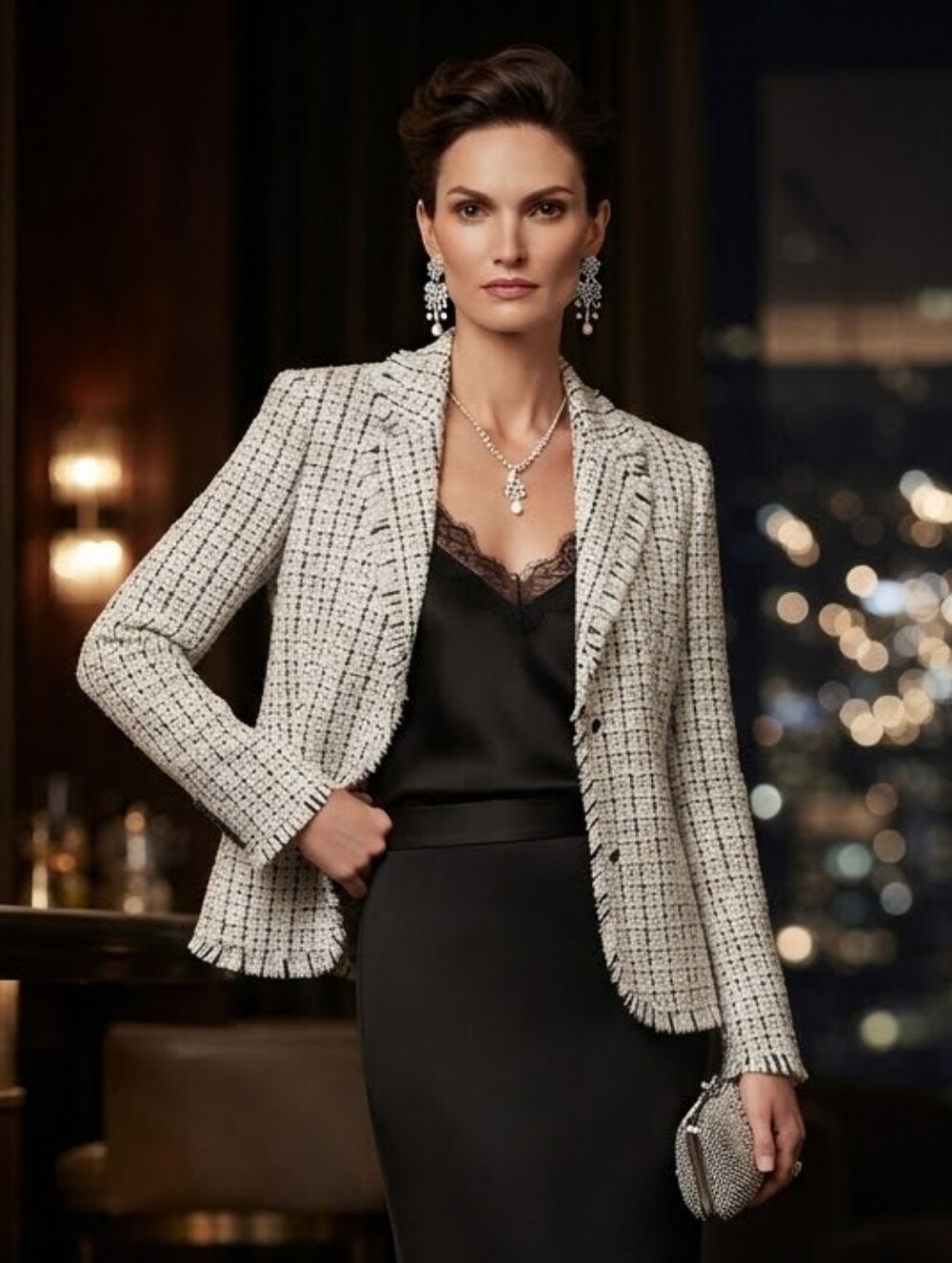 CHANTAL GAUDREAU Designed In Italy Black White Tweed Blazer Jacket Size 10